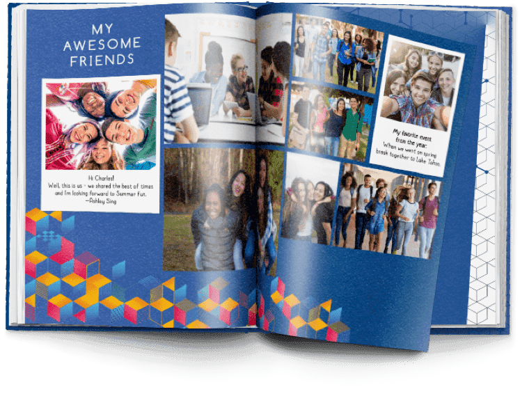 Yearbook opened to custom pages.